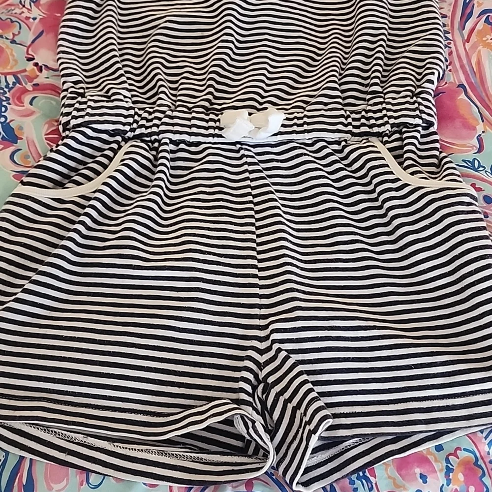 Janie and Jack 5 Romper Navy Stripe Resort Play - Picture 3 of 8